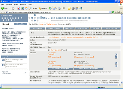 Screenshot MILESS-Dokument