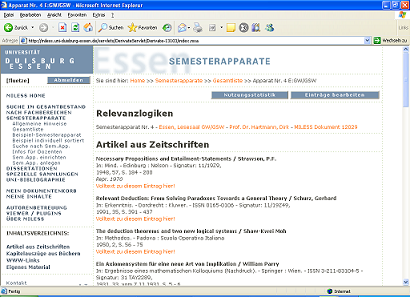 Screenshot MILLESS-Semesterapparat