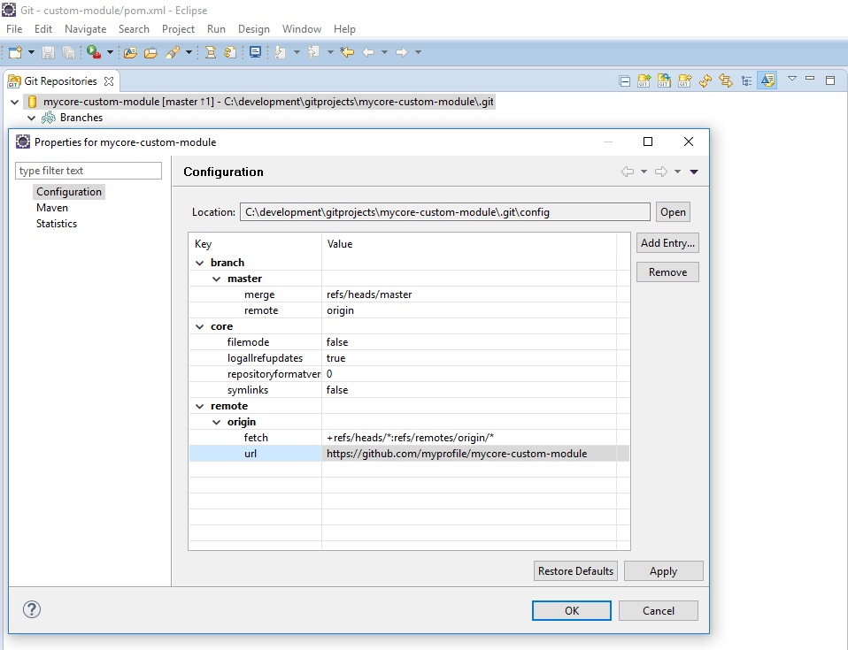 Einstellung des remote Repositories für die eigene Anwendung